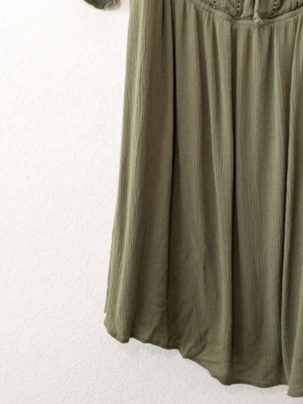 Naif Women 2X Olive Green Boho Dress Peasant Flutter Sleeve Elastic Neckline - Picture 5 of 13